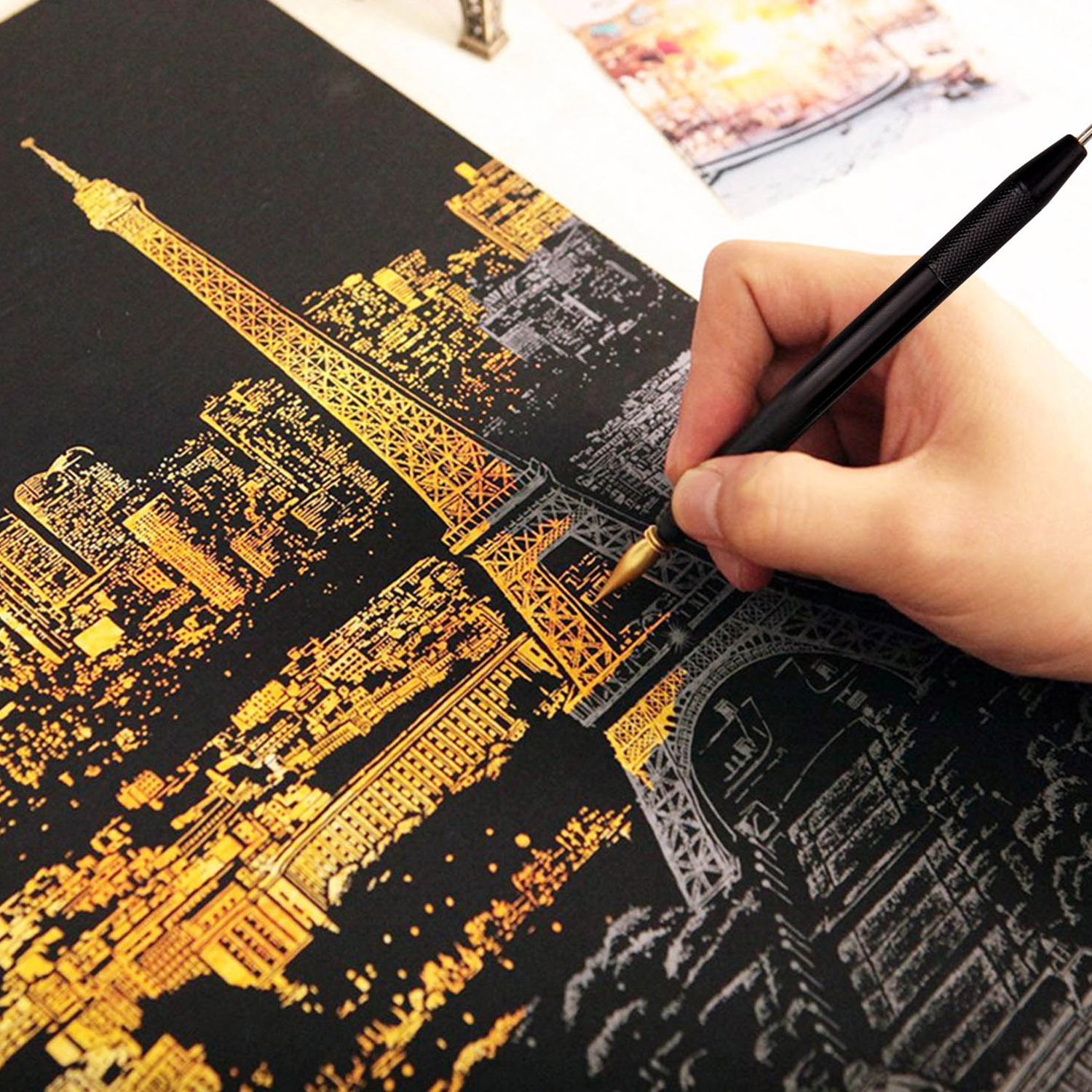 Behogar 8 Uds pintura dibujo Scratch herramientas para Artes Set con Stick bolígrafo para arañazos cepillo reparación fluido para niños cumpleaños de Navidad