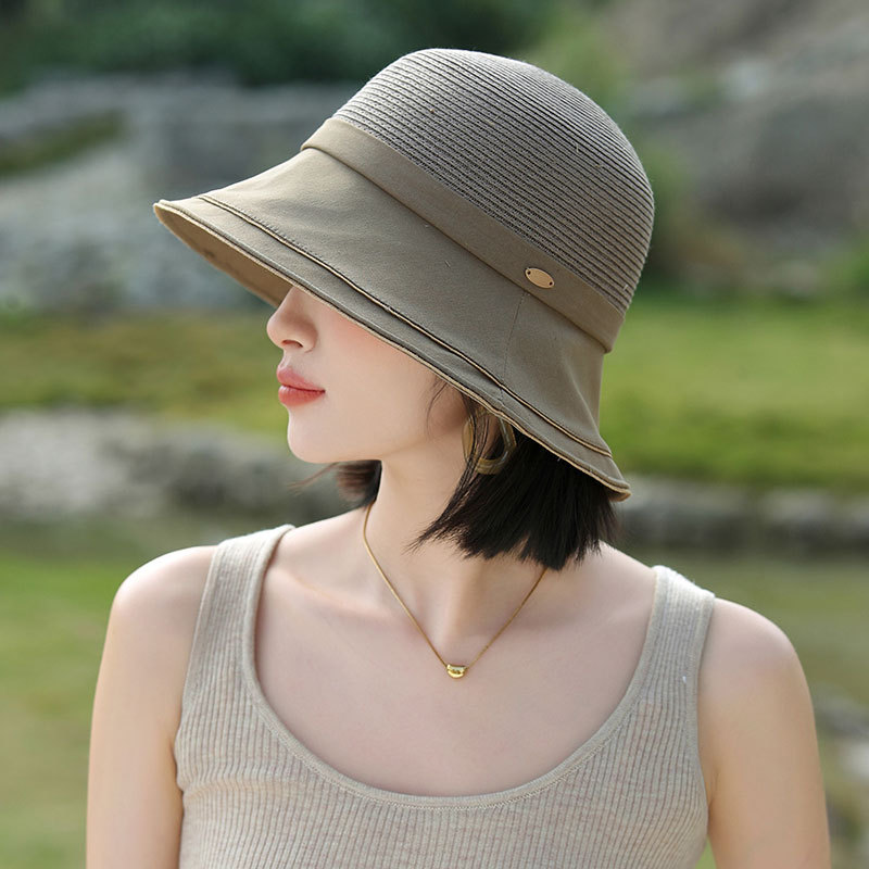 Sombreros de ala ancha para mujer, sombrero de cubo de paja, protección UV, plegable, Panamá, protección solar, visera deportiva para exteriores, vacaciones: Verde militar