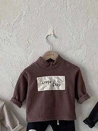 Herfst Winter Jongens En Meisjes Regelmatige Koreaanse Stijl Katoen Kinderen T-shirt Half-Hoge Kraag Lange Mouwen Hedging Letters mode: Bruin / 24M