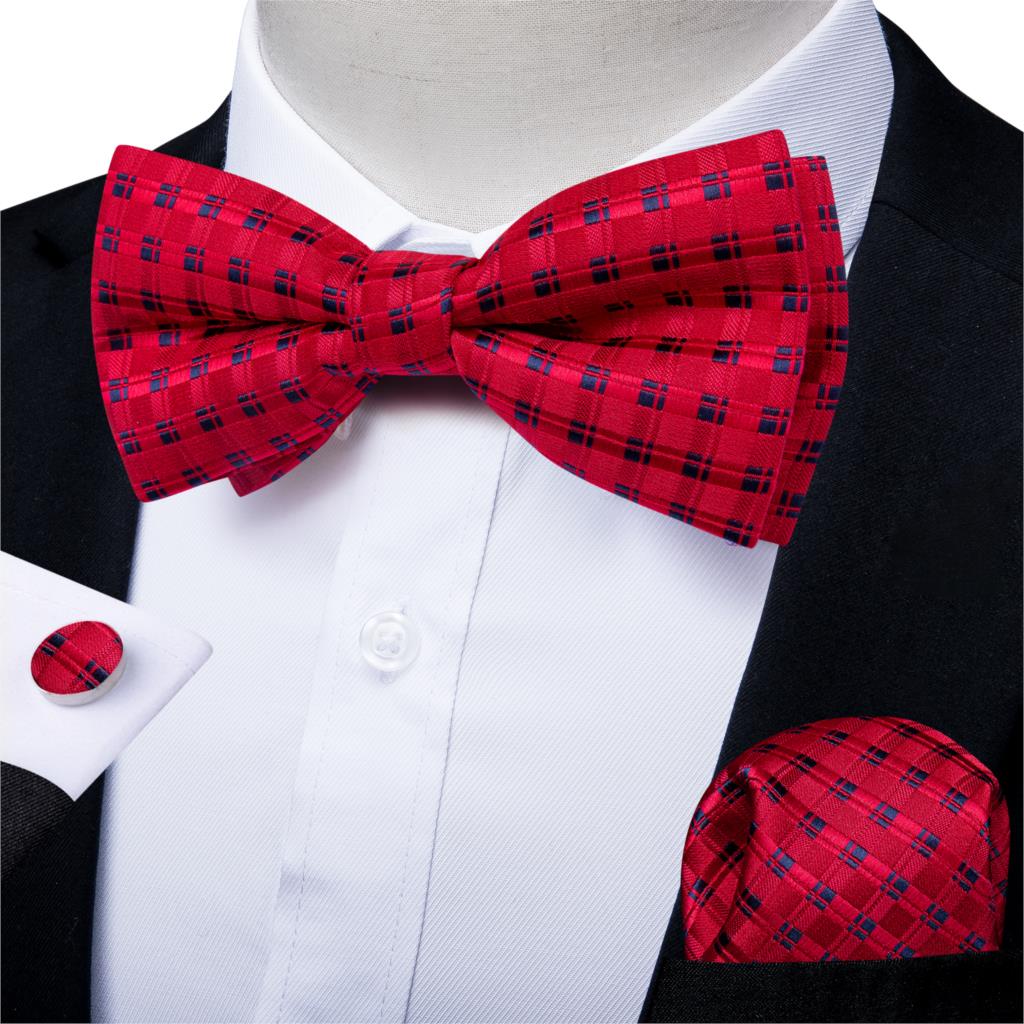 Formal dress Red Striped Paisley Wedding Bowtie Men Bow Tie set Butterfly Tie Pocket Square Cufflinks Cadeau Homme DiBanGu