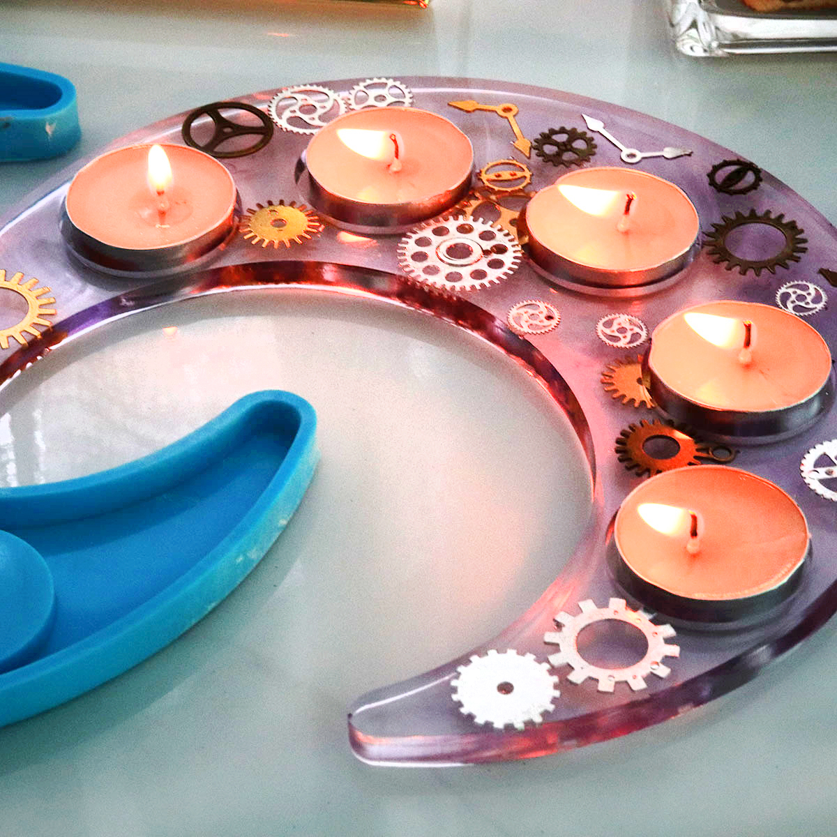 Moon Shape Candlestick Silicone Mould for Diy Handmade Crystal Epoxy Resin Moon Wine Glass Tray Mold Home Decoration Newest