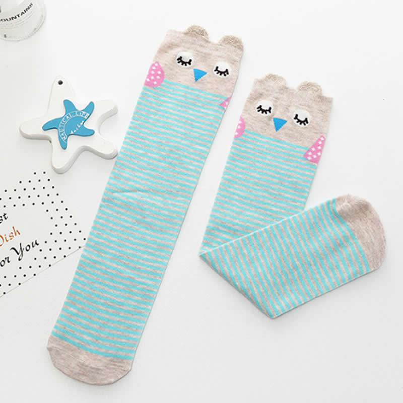 Chaussettes hautes en coton pour enfants, motif dessin animé, imprimé chat, renard: Green birds