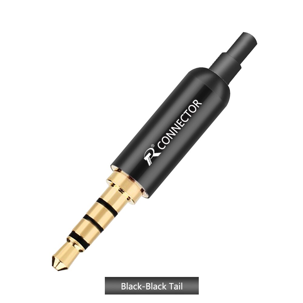 10pcs/lot Aluminum Tube 3.5mm 4 Poles Stereo Connector with Tails Gold Plated Male Plug Audio Jack 3.5mm R Connector: Black-Black Tail