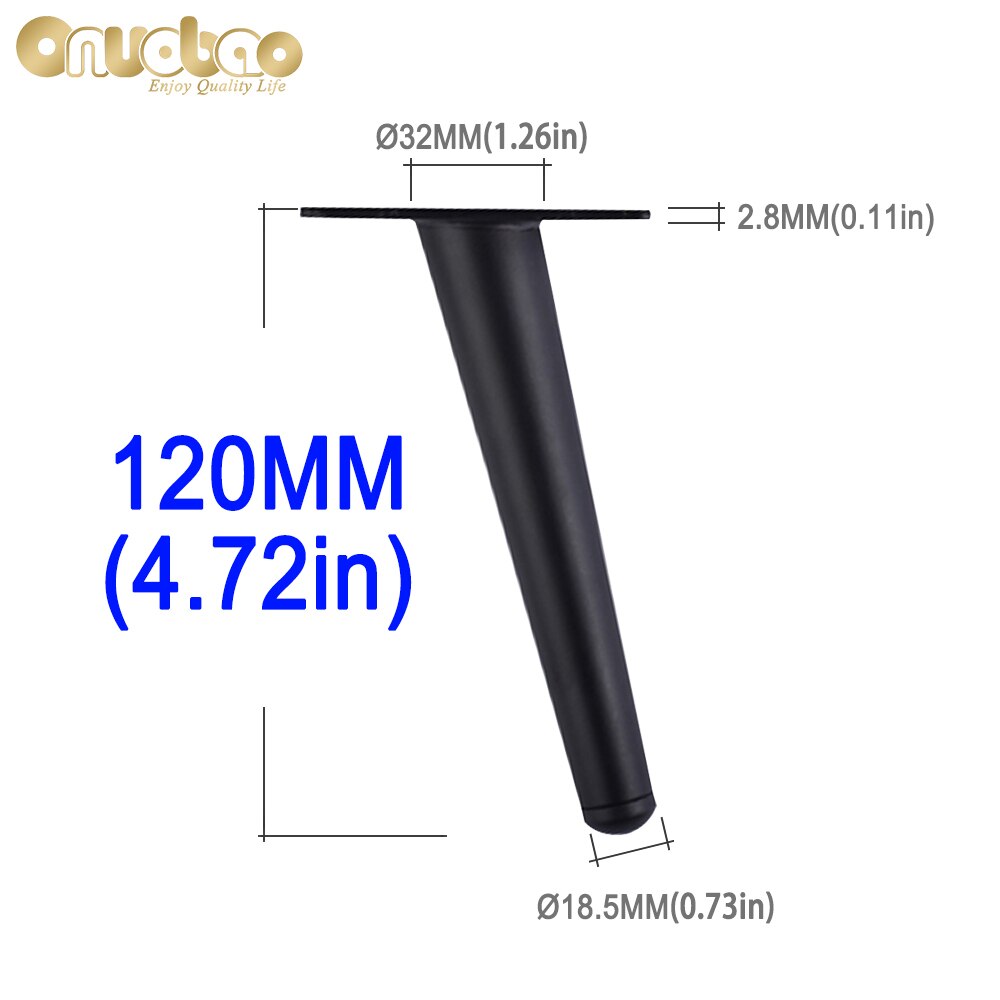 Onuobao-pattes obliques de meubles en fer forgé, 4 pièces, pieds de canapé, meuble de Table, haute résistance, pieds de Table, 10-30cm: black 120MM oblique