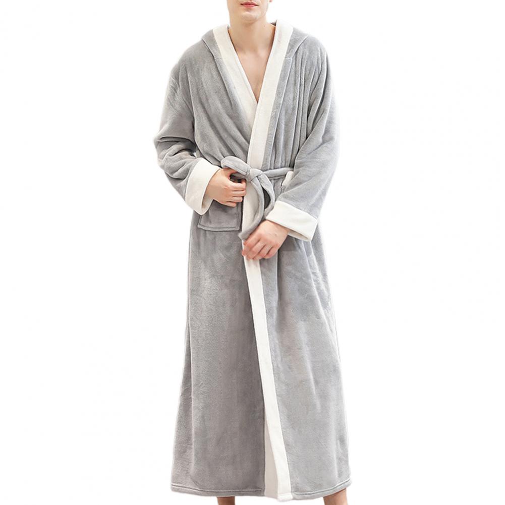 Bata de franela de manga larga para hombre, ropa de dormir con bolsillos y capucha, otoño e invierno,