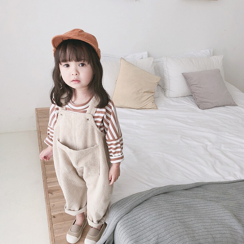 autumn girls corduroy overalls kids Korea pants