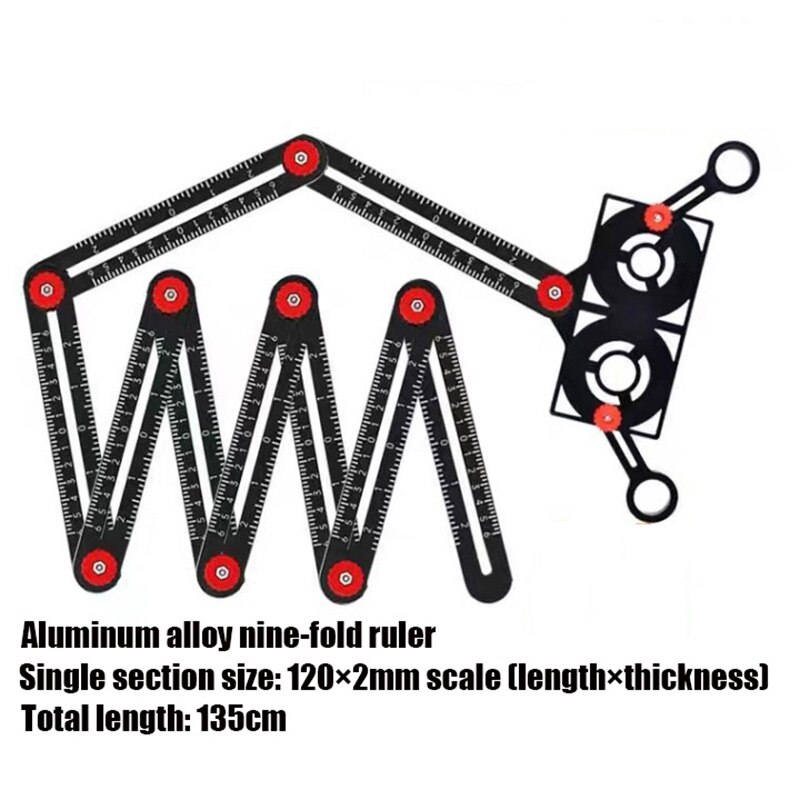 12/9/6 -fold vinkel lineal multi vinkel aluminiums legering måle lineal perforeret form skabelon værktøj locator bor guide flise hul: 9