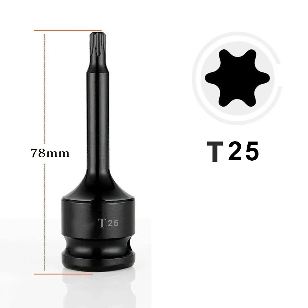 1pc Torx Screwdriver Bits 1/2inch Impact Drive Socket Adapter T20 T25 T27 T30 T35 T40 T45 T50 T55 T60 T70 T80 T100: black