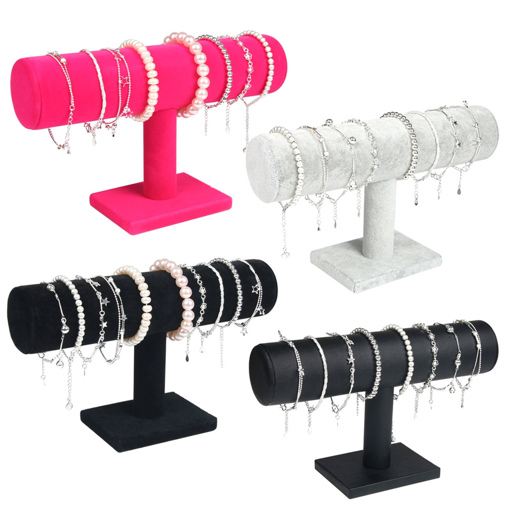 Portable Velvet/PU Leather Bracelet Bangle Necklace Display Stand Holder Watch Jewelry Organizer T-Bar Rack MSK66