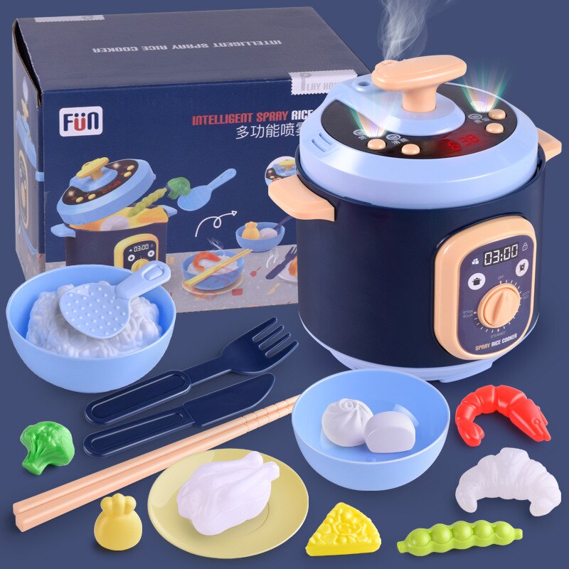 Children's Puzzle Simulation Play House Kitchen Toys Girls Simulation Cooking Tableware Set Children Toys: blue rice cook