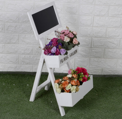 Support d'échelle pour plantes en bois, extérieur et intérieur, support pour fleurs avec tableau noir, décoration de balcon, Bar pour la maison: White-2 tire