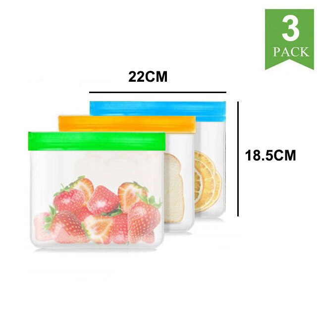 BEEMAN 15pcs Silicone Food Bag Frosted PEVA Reusable Food Storage Bag Top Leak-Proof Food Freezer Bag Kitchen Fresh-Keeping Bag: 3 pieces mix