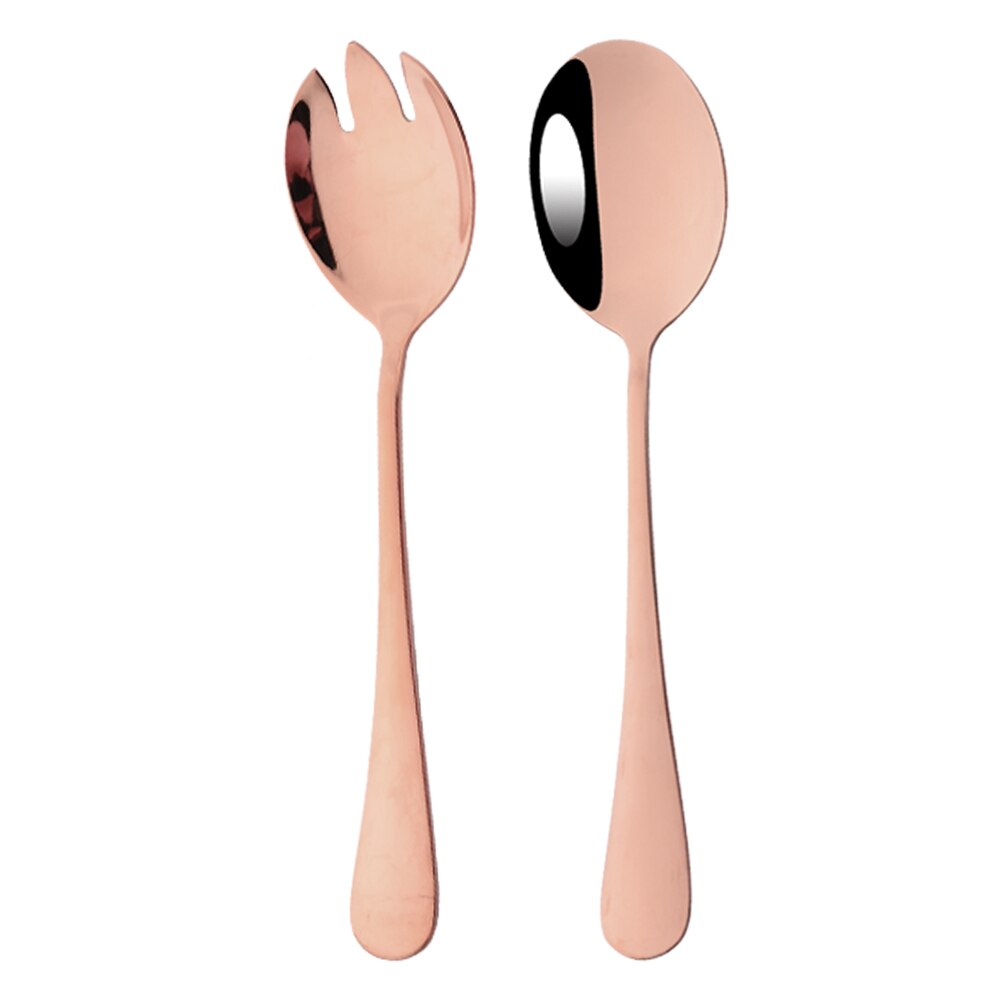 Black 2PCS Salad Spoon Fork Dinnerware Stainless Steel Tableware Cutlery Set Serving Spoon Set Colorful Unique Spoon Flatware: Rose