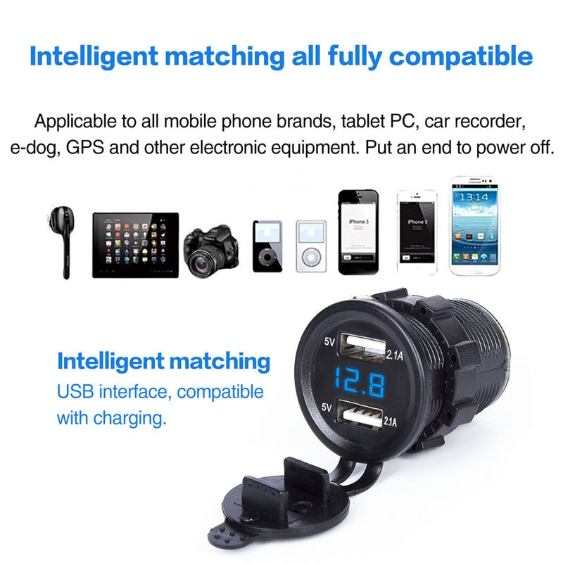 Car USB Socket In Car Electronics Dual USB Charger 12V-24V Car Boat Motorcycle Cigarette Lighter Sockets Power Plug Outlet LED