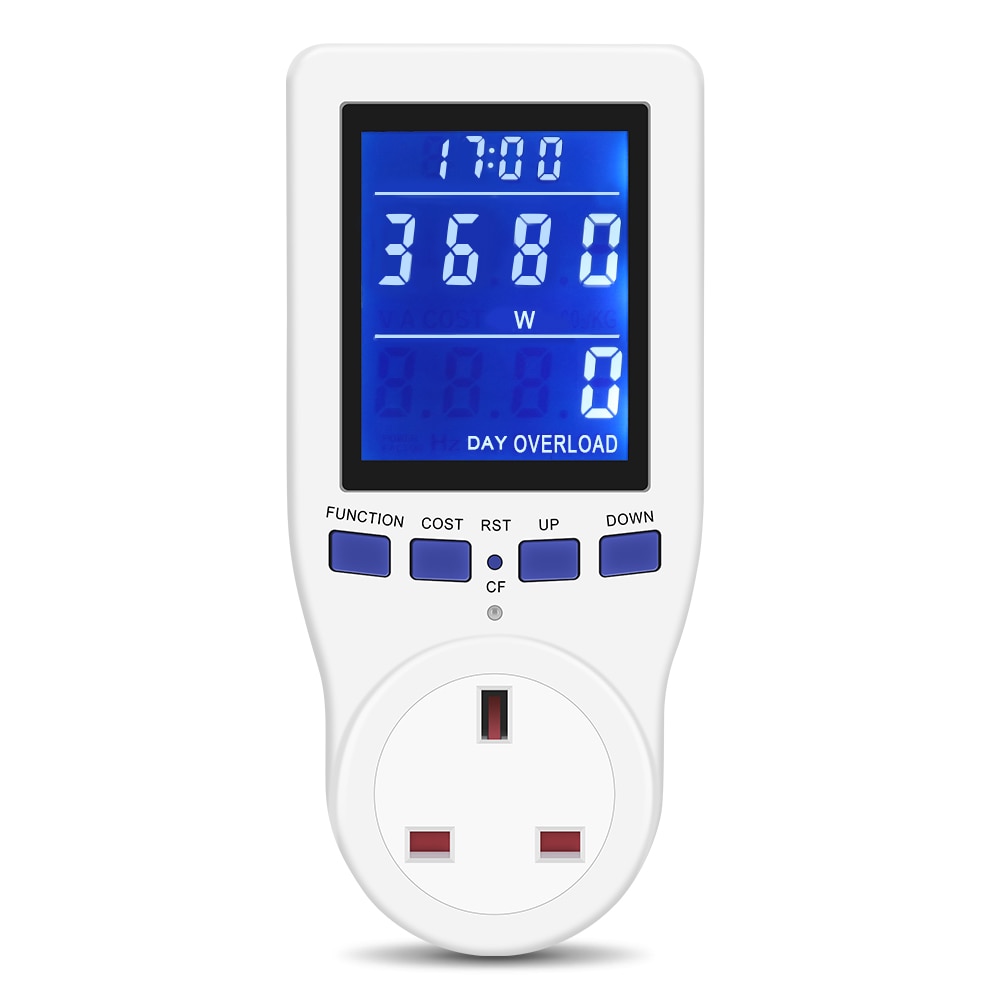 8 tilaa lcd-näyttö sähkönkulutuksen valvonta tehomittari uk-pistoke kodin energia watti voltti ampeerit watti kwh kulutusanalysaattori