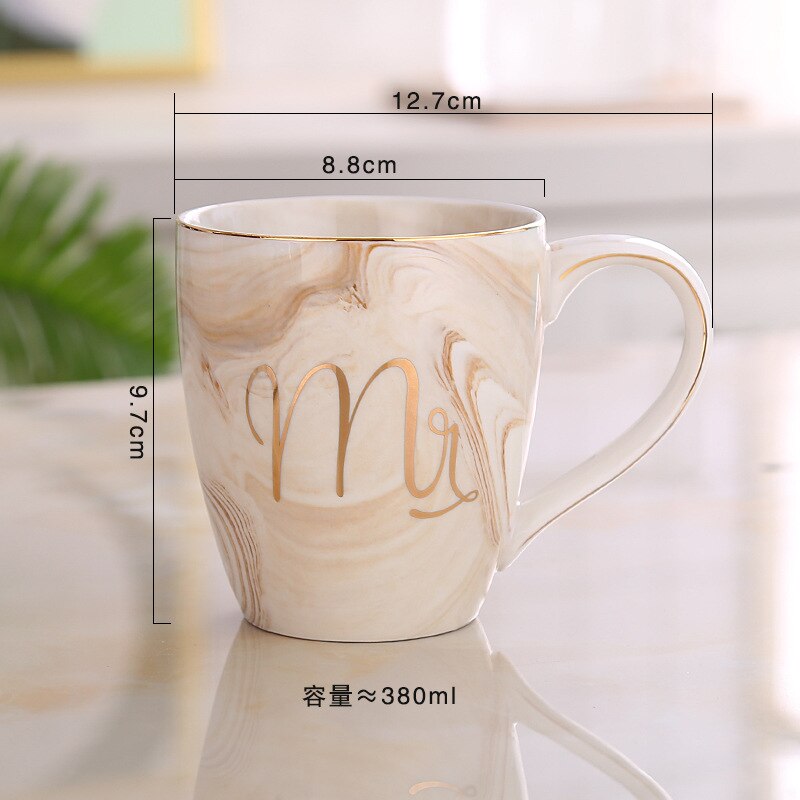 Luxe 380 Ml Marmer Keramische Mok Mok Melk Thee Cups Mr En Mrs Mokken Roze Goud Inlay ontbijt Home Decor: H Style