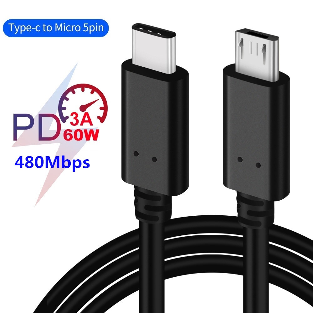 Type C To Micro Usb Cable 3A 60W Fast Charging Cable Male to Male for Macbook Fast Data Cord Chromebook Samsung Android 1m