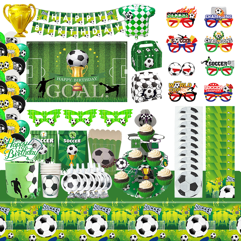 Soccer Football Theme Kids Boy Birthday Party Cake Decoration Spoon Napkin Bag Tablecloth Balloons Party Supplies Set