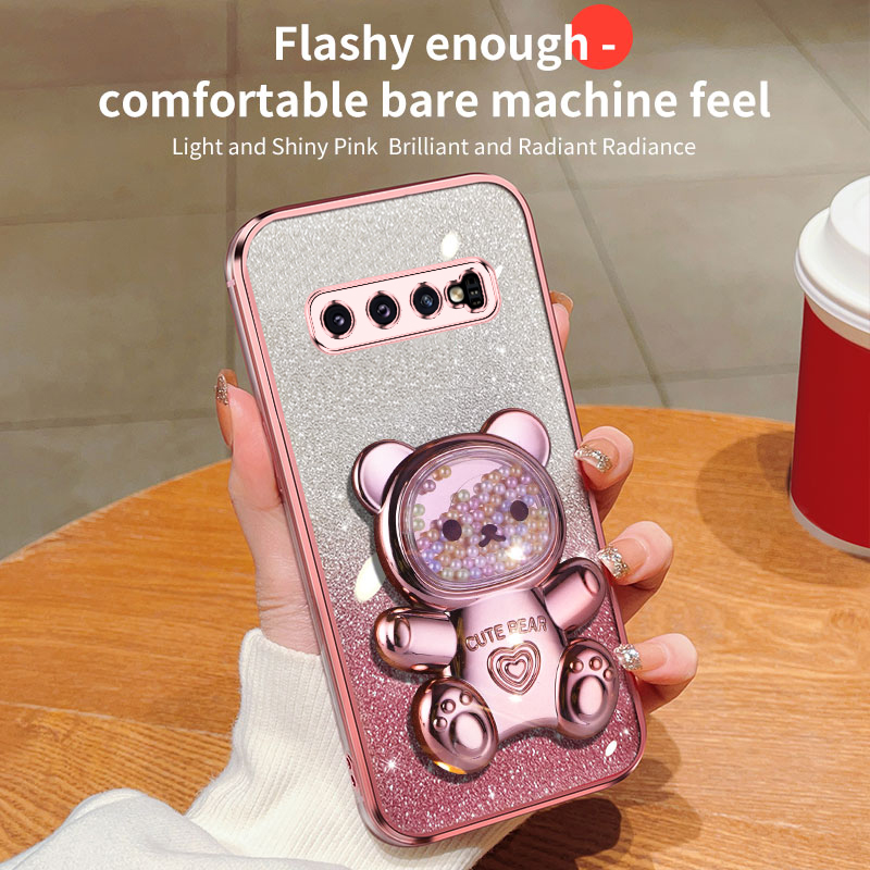 S 9 8 10plus Quicksand Bear Glitter Holder Phone Case On For Samsung Galaxy S8 S10 S9 Plus s9 s8plus s10 s 8 Stand Cover