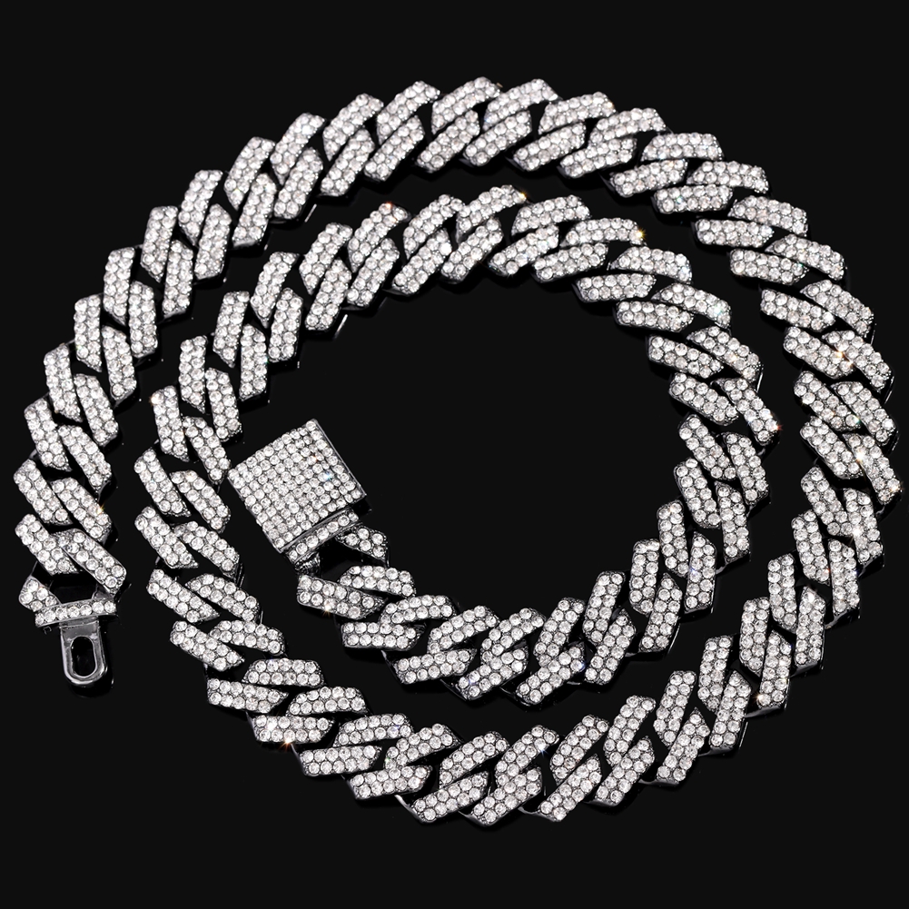 14mm Iced Out Rhombus Prong Cuban Link Chain Necklace for Women Color Rhinestones Paved Cuban Choker Necklace HipHop Men Jewelry: 35cm / Rust Red