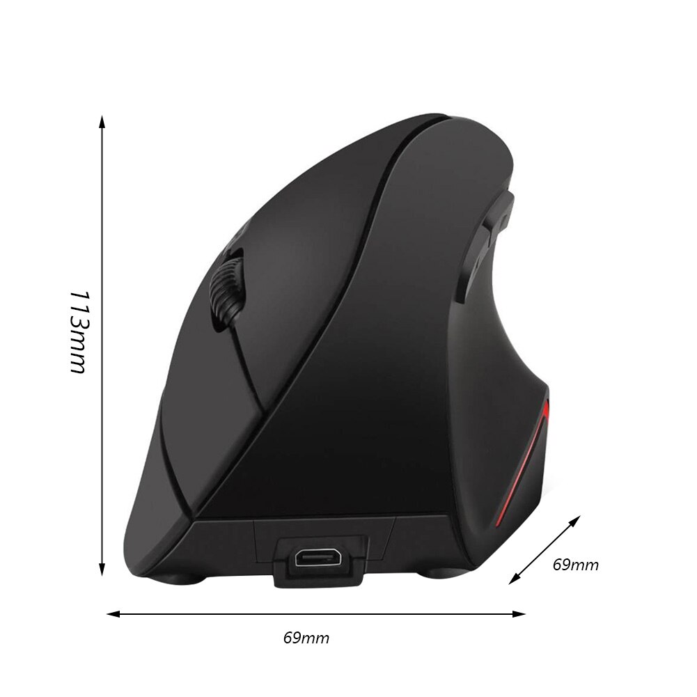 6 Buttons 2.4GHz Vertical Mouse USB Receiver 3 Gears 2400DPI Adjustable Handheld Wireless Charging Mice for Home Office Gamers