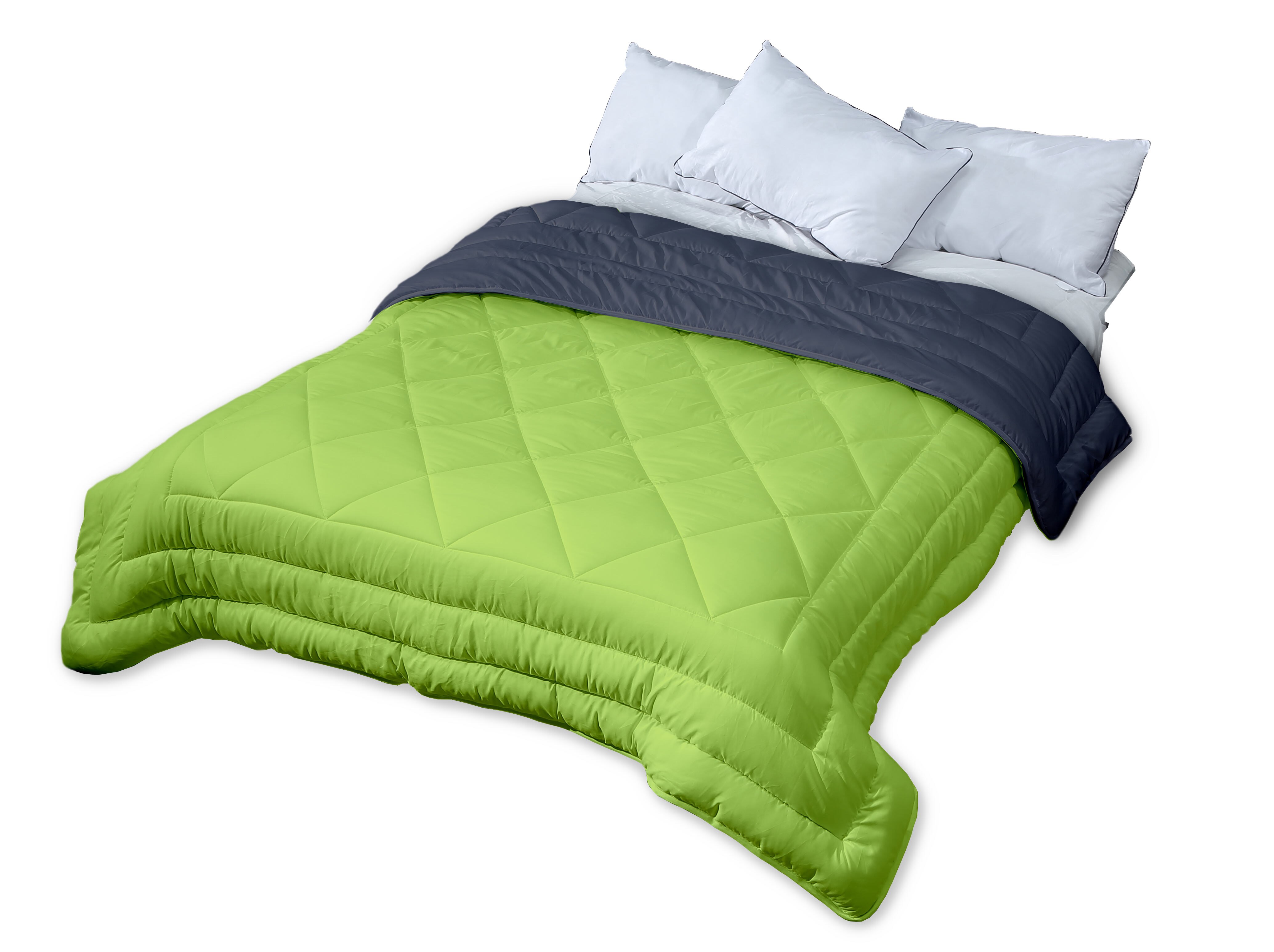 ADP Home - Edredón Nórdico Bi-Color 300 Grms 100% Fibra Hueca Siliconada 6D, Exterior 100% Microfibra Tacto de Melocotón: 150cm (240x260 cm) / Gris y Pistacho