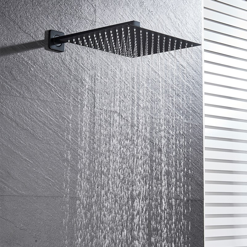Svart badkar dusch regnspruta 304 rostfritt stål fyrkantigt duschmunstycke högtrycksbadrum toppsprinkler