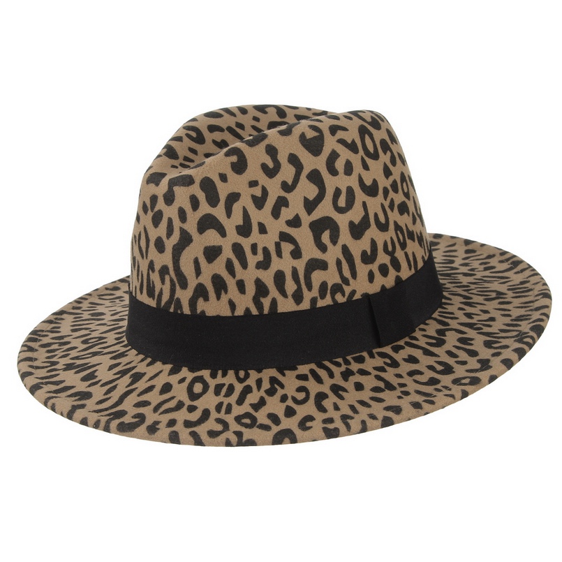Gemvie bred skygge leoparduld fedora filthue til kvinder varm vinter panama hat jazz kasket med bånd: Khaki