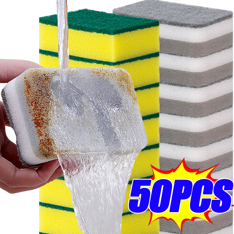 5/50PCS Magie Reinigung Schwämme Wiederverwendbare Pan Topf Geschirr Scheuer Pads Haushalt Küche Schwamm Tücher Pinsel Sauber Werkzeuge