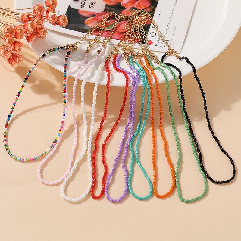 Collar de cadena con cuentas de semillas para mujer, Gargantilla Bohemia sencilla, accesorios, joyería para