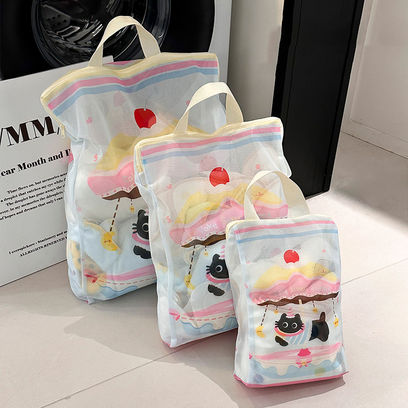 Cartoon Kat Waszak Waszakken met Rits Ondergoed Kleding Mesh Zakken Voor Thuis Wasmachines Leuke Waszak