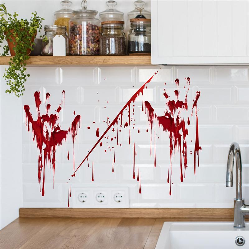 2 stk halloween wallstickers skræmmende klistermærke glaspasta dekor blodpalmepasta til hjemmebar