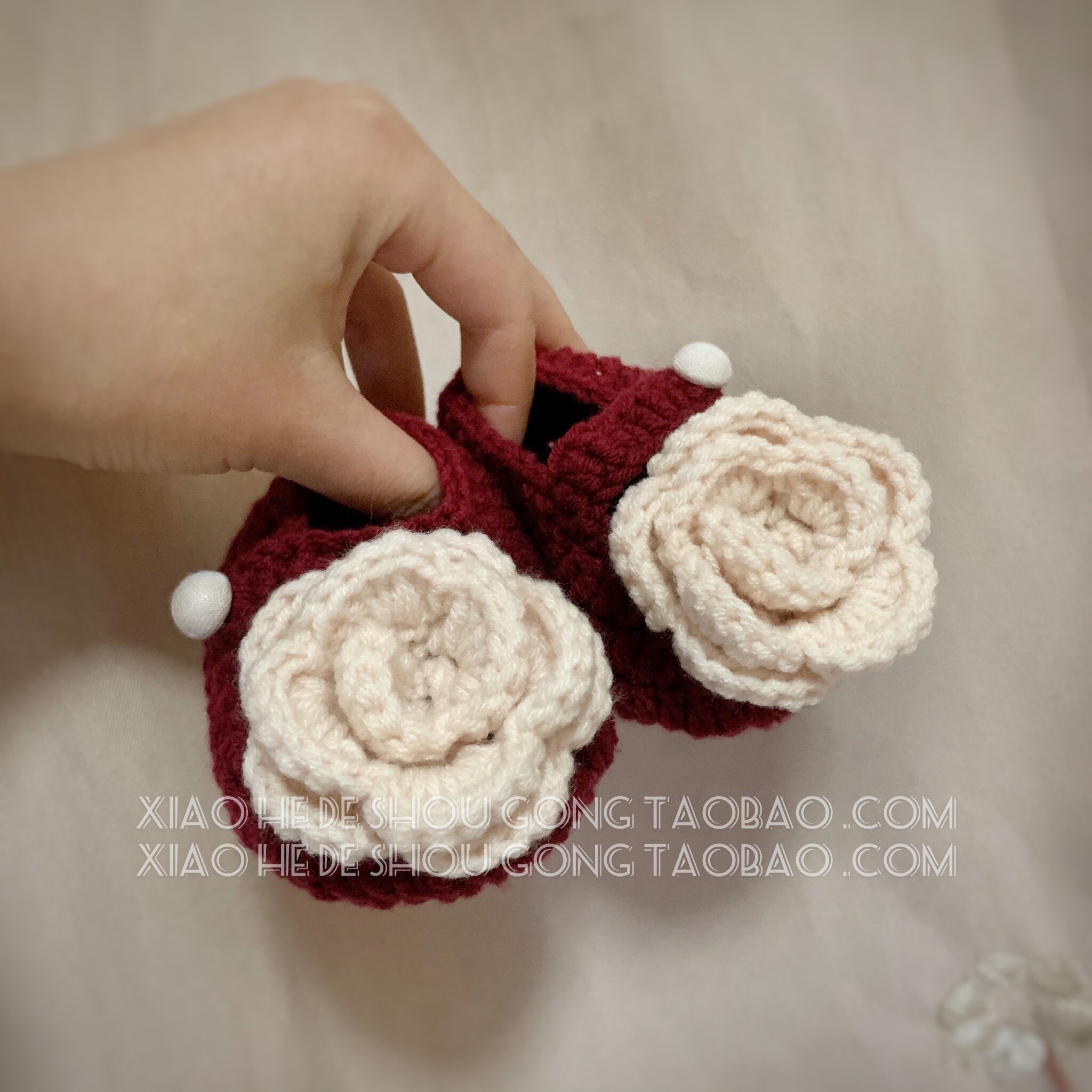 Hand-Woven Wool Baby Shoes Toddler Hundred Days Banquet Full Moon Crocheted Camellia Small Fragrance Baby Shoes 0-June
