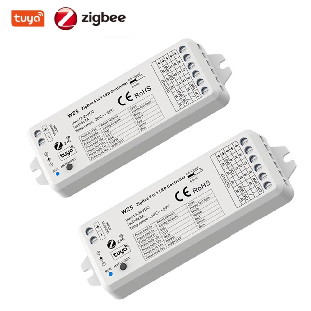 Tuya zigbee led-controller  dc 12v 24v 15a 5 in 1 rgb cct rgbw rgbcct led-streifen-controller  rf 2.4g fernbedienung smart home  wz5: 2 stück  wz5