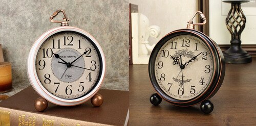 Small Retro Desk Clock Silent Metal Alarm Clock Bedroom Desktop Clock Roman Numerals Relogio Mesa Wrought Clocks AC50TC: Style13-2pcs