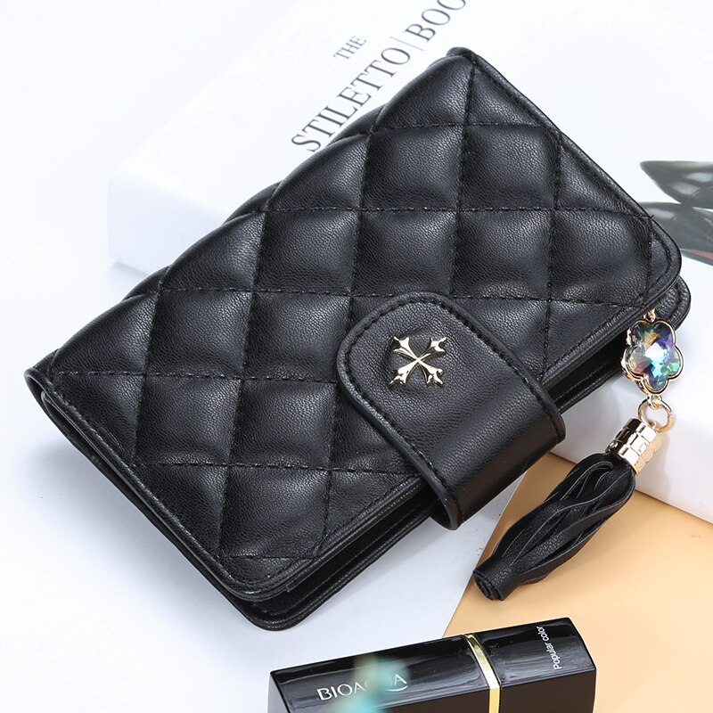 Grid Women Mini Purse Gold Leather Women Wallets Zipper Clutch Red Coin Bag Card Holder Ladies Girls Casual Short Wallet