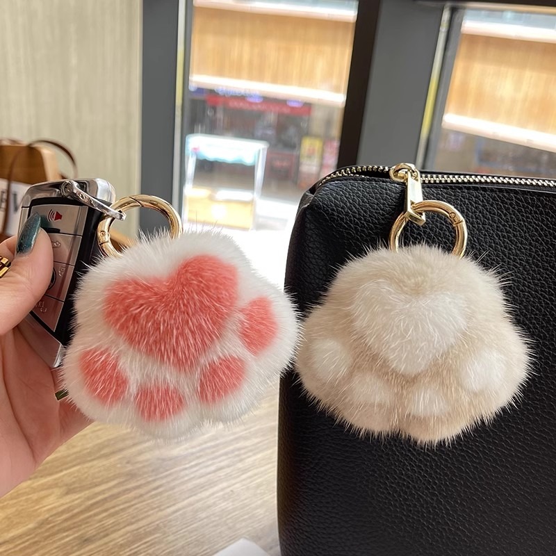 Cat Paw Pendant Keychain Fluffy Soft Faux Fur Key Chain Kid Stuffed Toy Plush Toy Key Ring Backpack Car Key Pendant