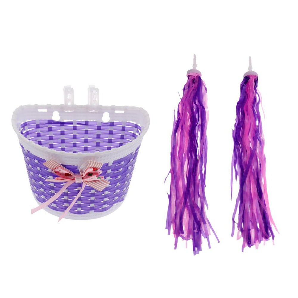 Bike Pink Front Handlebar Basket + Retro Tassels Streamers for Kidsâ Bicycles Tricycles Scooters