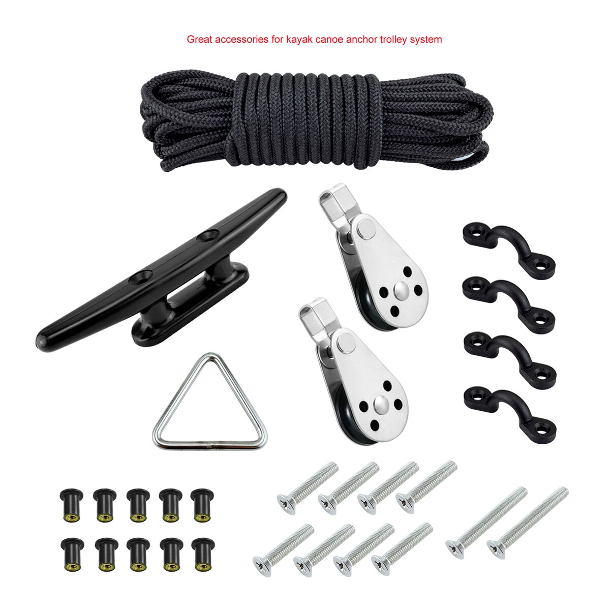 30ft Rope Water Sports Kayak Accessories Canoe Anchor Trolley Kits System Pulleys Cleats Pad Eyes Well Nuts Screws Boats Deck