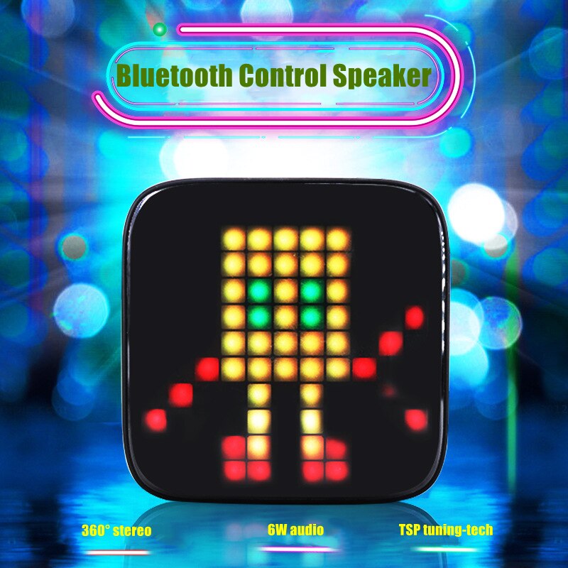 Bluetooth Control LED Pixel Screen Speaker 6W Output Stereo Audio Pixel Art Cute Home Light Decoration Mini Music Play Box