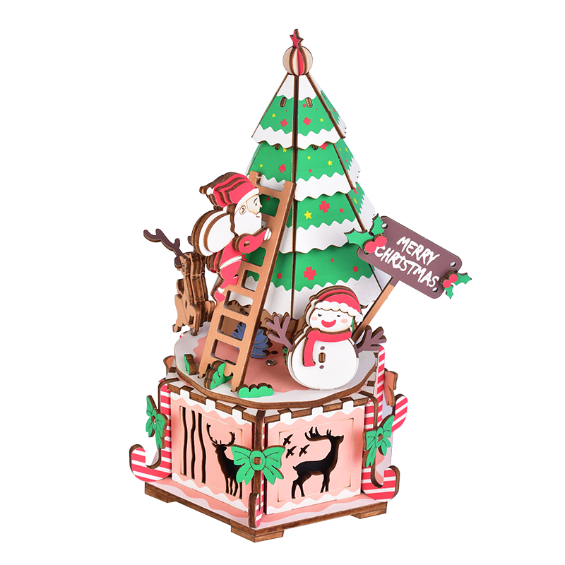 Sampaco Christmas Daydream DIY Music Box Dollhouse Miniature Wood Model Building Toys MUB06