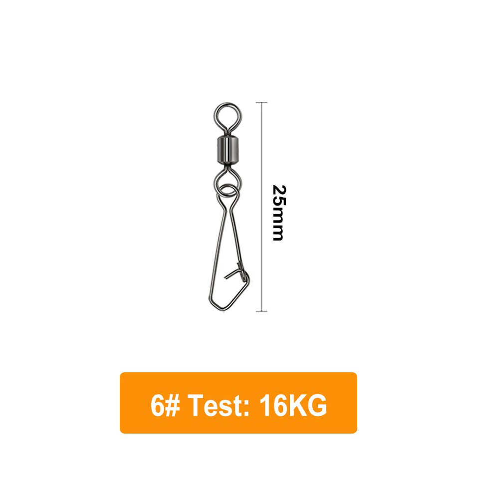 50 stk/mye tønnesvinger snapp rullende svivel fiskekobling rustfritt stål snapp fiskekrok lokke svivel takle: Størrelse 6