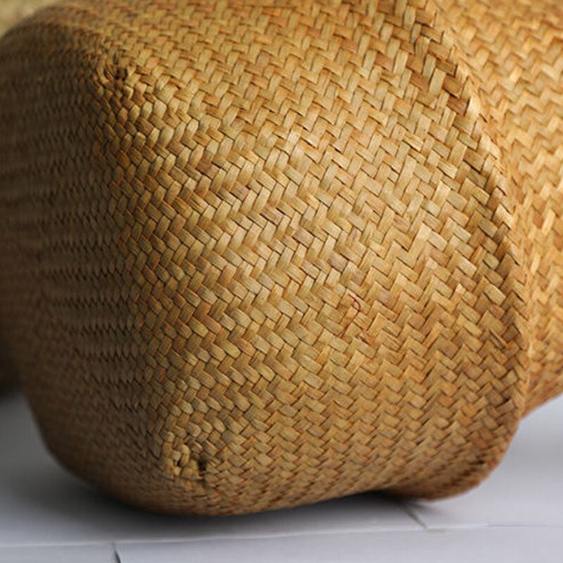 Handgemaakte bamboe opbergmand rotan hangende bloempot bloemenmand tuin bloemenvaas hangmand rieten buikmand: Geel / 27 24 21cm