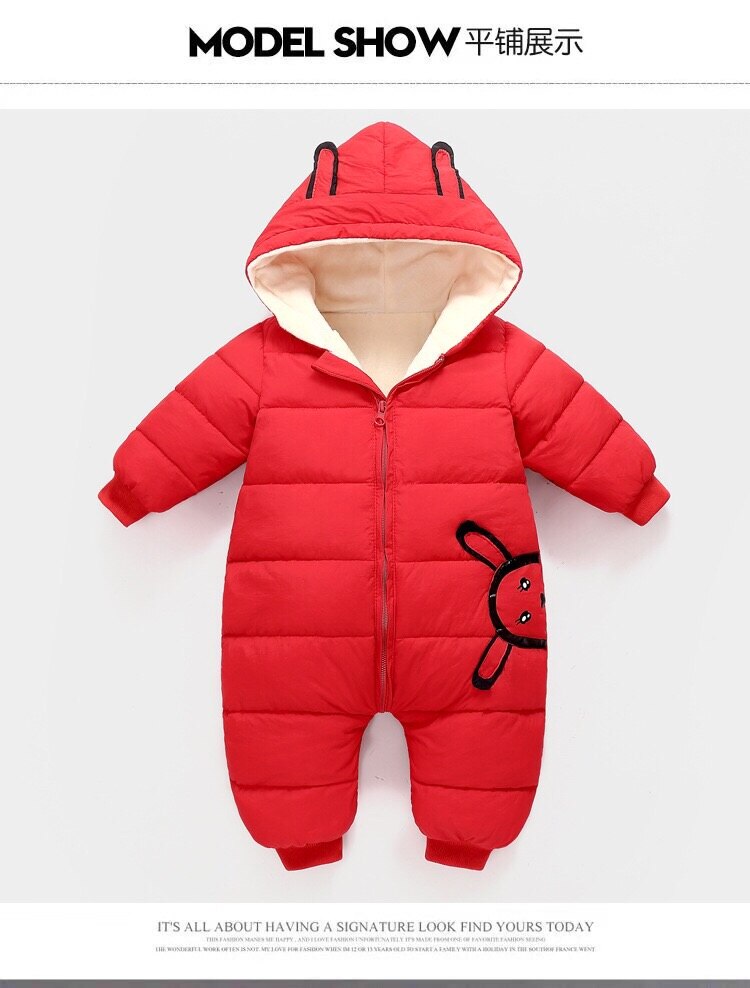 Baby Jongen Meisje Kleding Geboren Winter Hooded Rompertjes Dikke Katoenen Outfit Pasgeboren Jumpsuit Kinderen Kostuum Peuter Romper: Red / 12m