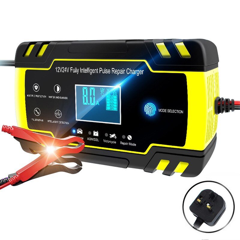 12V-24V 8A Volledige Automatische Auto Batterij Oplader Power Pulse Reparatie Laders Nat Droog Lood-zuur Batterij-Opladers Digitale Lcd Display: UK Plug