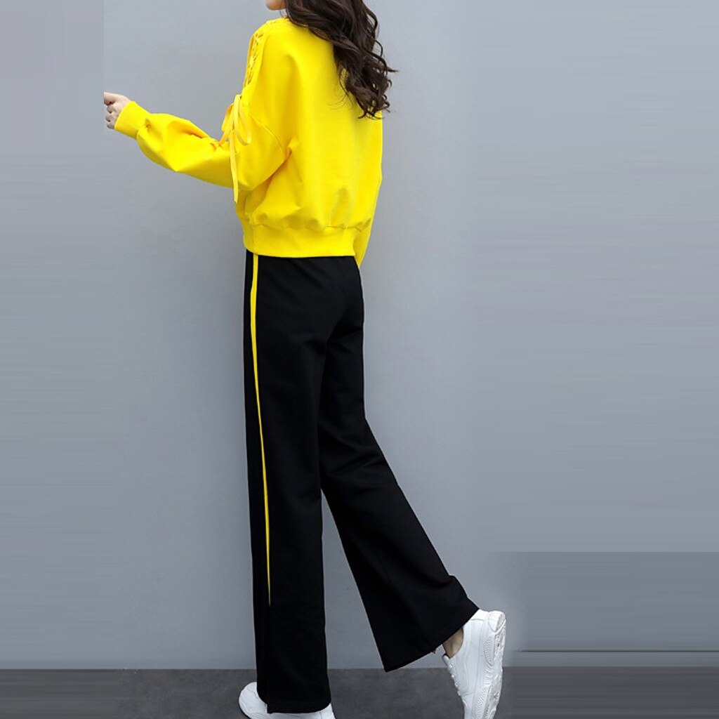 Women Long Sleeve Split 2 Piece Set Casual Long Pants Casual Outfit Sportswear