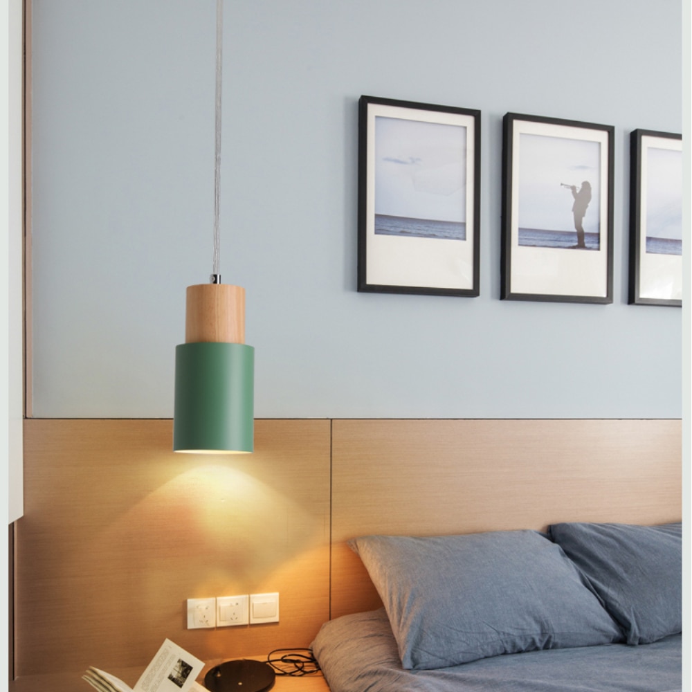 Nordisk enkle tre pendellamper led hengelampe fargerik aluminiumsarmatur kjøkkenøy bar hotell innredning  e27