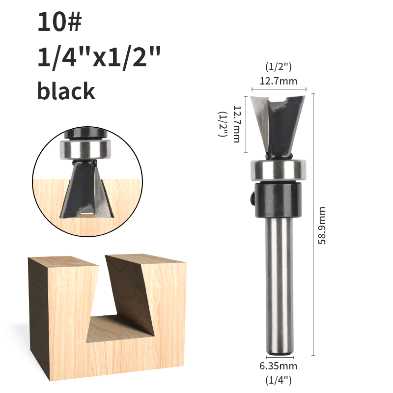 Brocas enrutadora de rodamiento inferior de broca de cola de milano de 6MM, 6,35 MM y 8MM para fresa de carburo para carpintería, fresa frontal de broca de madera: 32 mm