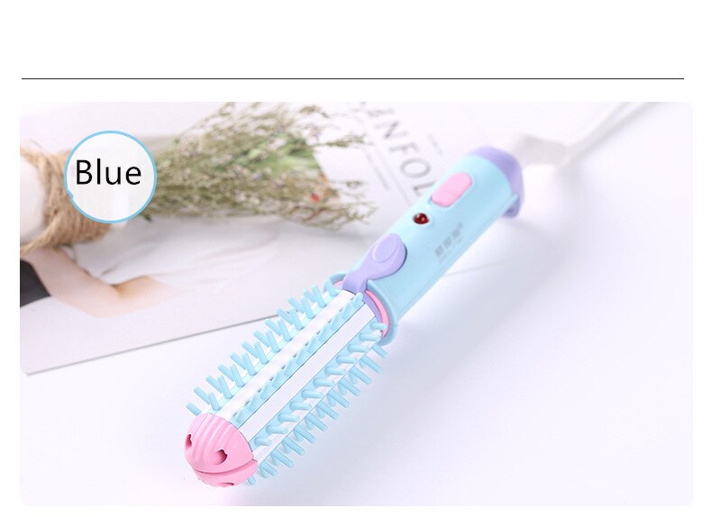 Mini lisseur de cheveux pour voyage, double tension en céramique Tourmaline ionique chaude, brosse à boucler avec sac pour brosse chauffante professionnelle: Blue EU Plug