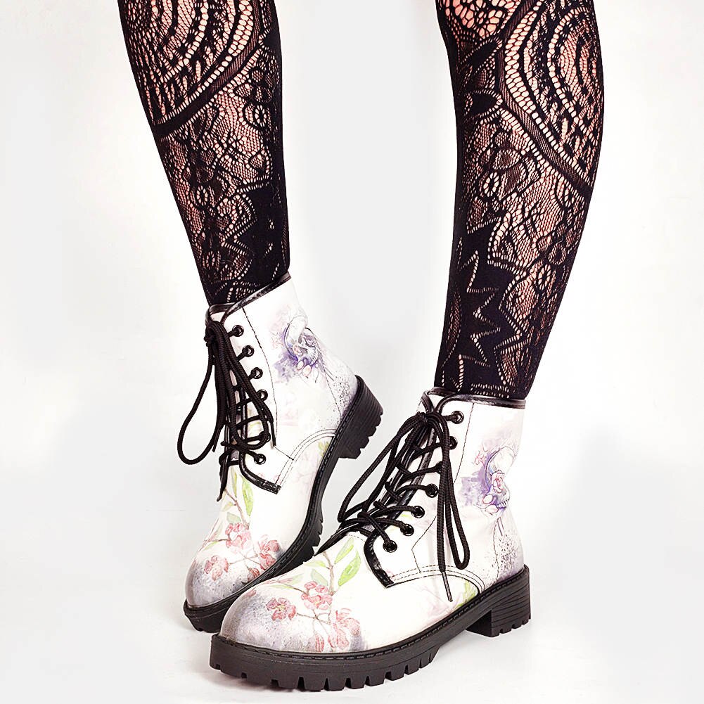 Vrouwelijke Gothic Schedel Koel Laarzen Lace Up Cool Punk Chunky Platform Laarzen Vrouwen Koele Casual Floral Schoenen Vrouw